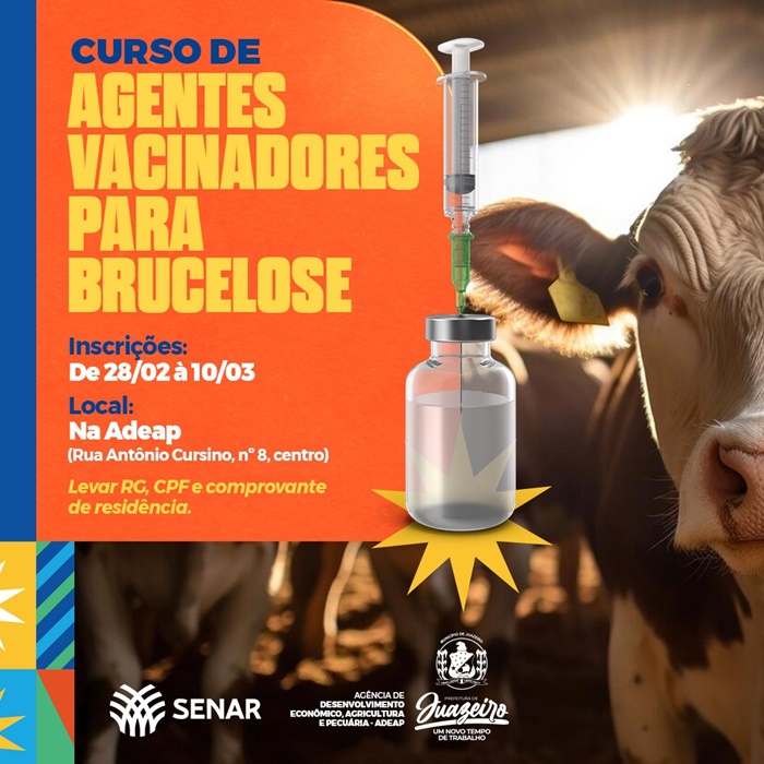 Prefeitura de Juazeiro inscreve para curso de Agente Vacinador de Brucelose
