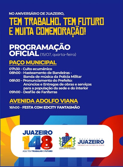 Juazeiro celebra 148 anos com trio elétrico e show de Edcity Fantasmão nesta quarta-feira (15)