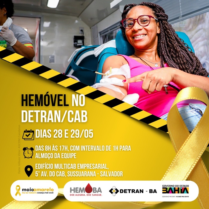 Hemoba e Detran promovem campanha de doação de sangue em alusão ao Maio Amarelo