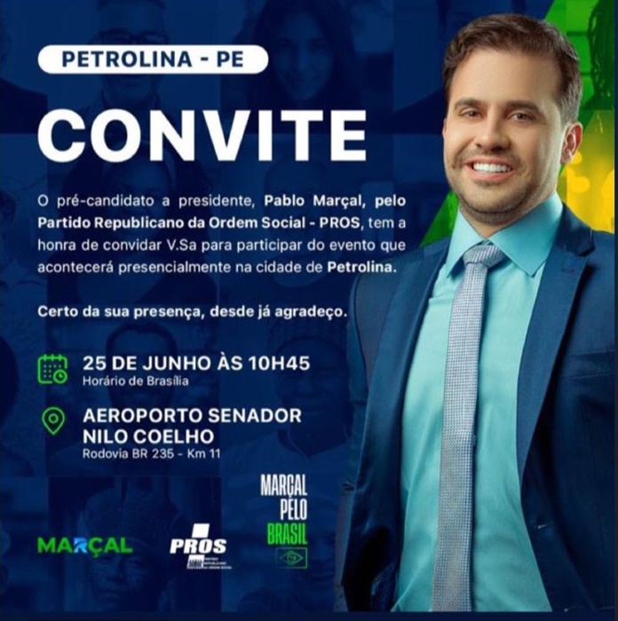 Pablo Marçal pré-candidato à presidência da República visita Petrolina neste sábado (25)