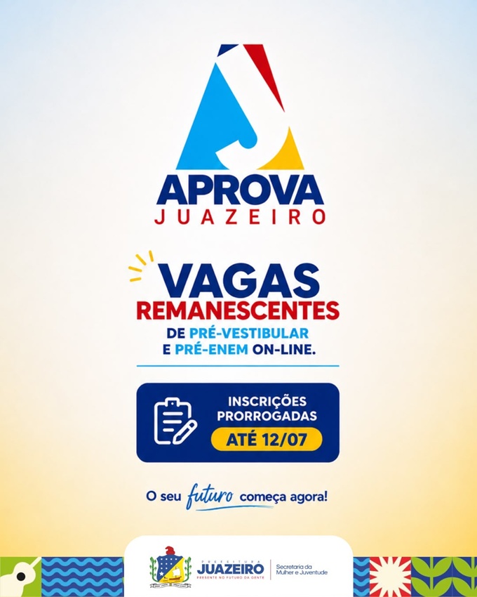 Inscrições para vagas remanescentes do Aprova Juazeiro on-line terminam neste domingo (12)