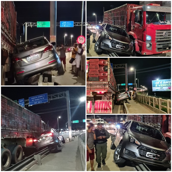 Acidente na saída da Ponte Presidente Dutra envolve dois veículos, nesta noite (20)
