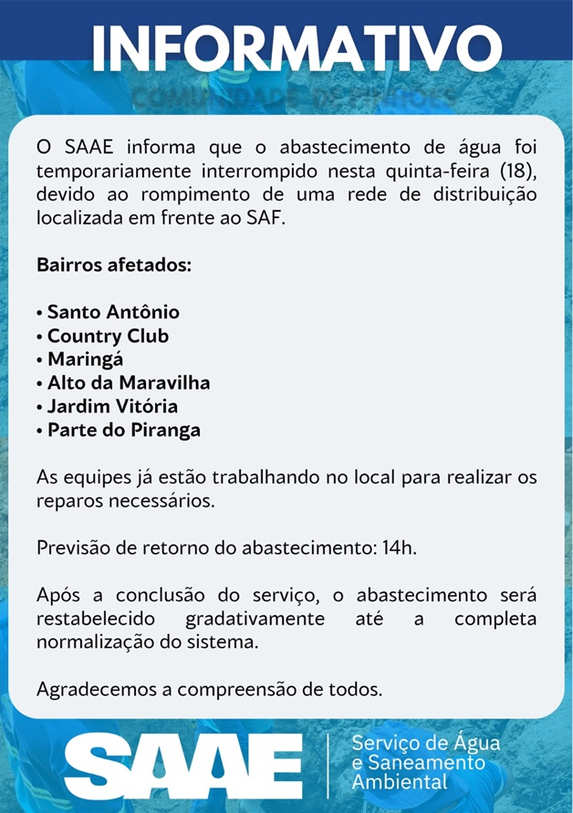 Confira bairros com falta de água em Juazeiro nesta quinta-feira (18)