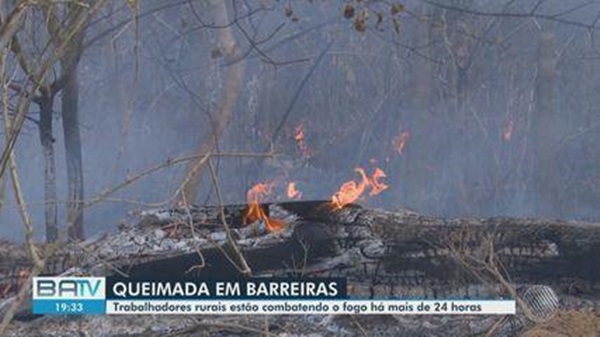Bombeiros atuam há mais de 24 horas para debelar incêndio em área de vegetação em Barreiras