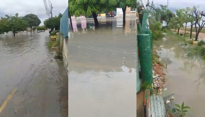 Fortes chuvas fazem canal transbordar no bairro Dom José Rodrigues