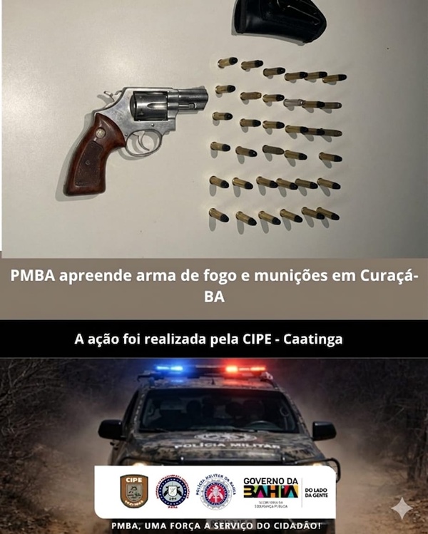 PMBA apreende arma de fogo e munições em Curaçá 