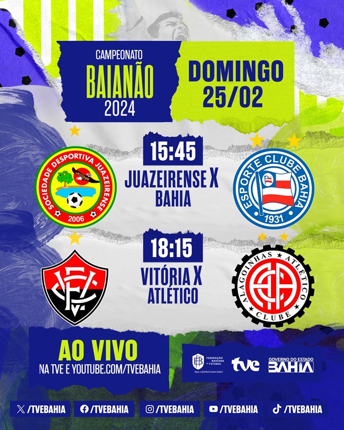 Juazeirense x Bahia e Vitória x Atlético neste domingo na TVE