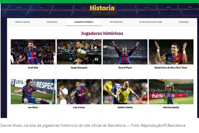 Barcelona recoloca Daniel Alves em lista de jogadores históricos no site