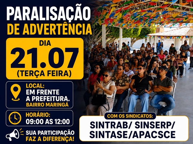 Juazeiro: Sindicatos convocam ato de paralisação de advertência na terça-feira (21)