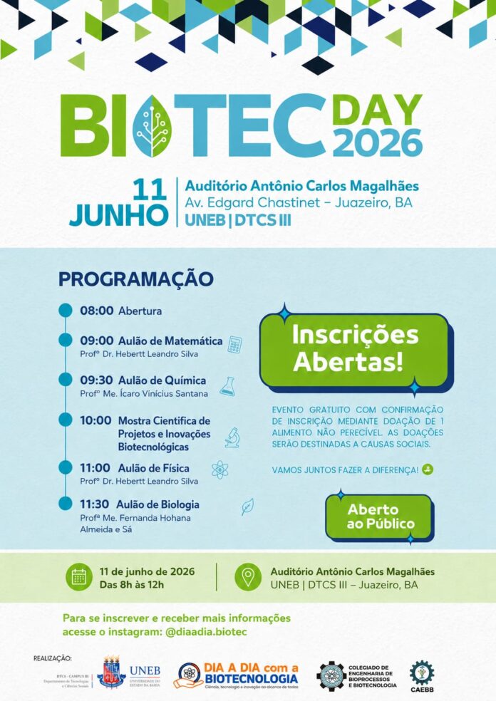 Uneb Juazeiro: 4ª edição do BioTec Day será realizada na quinta-feira (11)