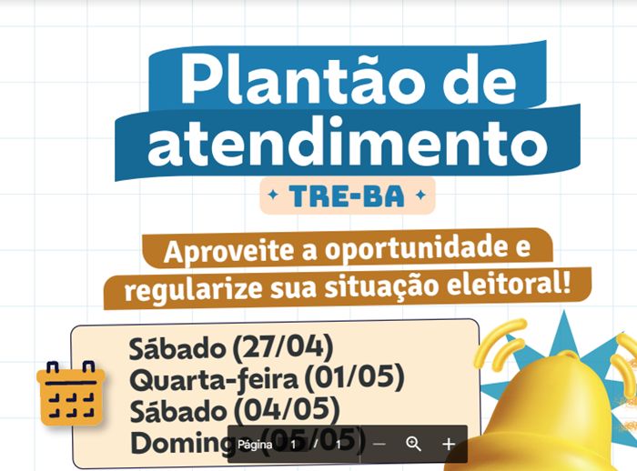  Justiça Eleitoral da Bahia faz plantão de atendimento neste sábado (27).Confira datas